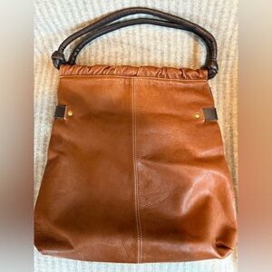 Alfani Cognac Leather Bag  with Brown and Brass Accents
